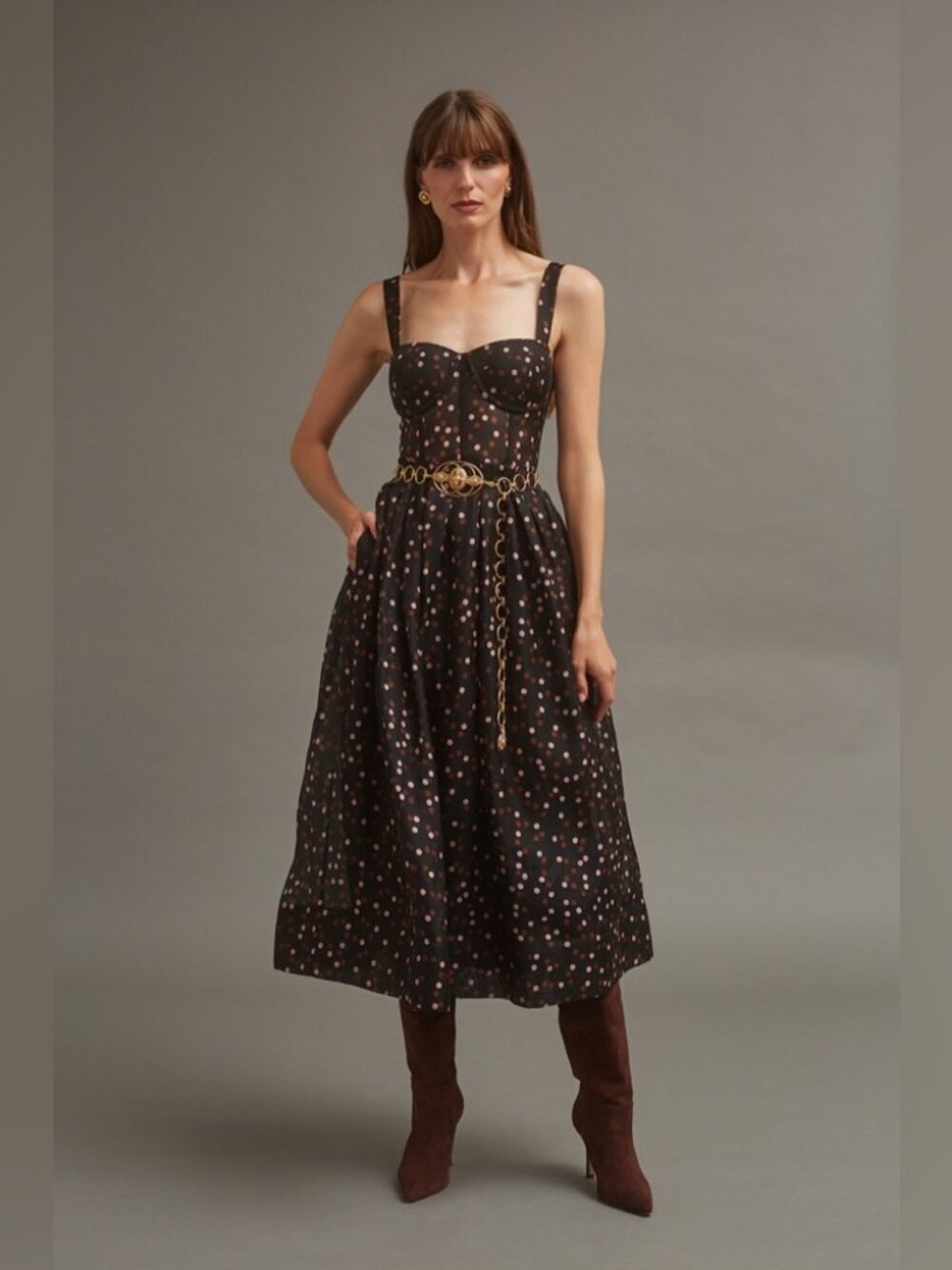 CARA CARA Pheobe Dot Midi Dress in Black | Size 2 | Like New